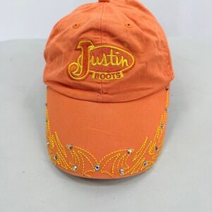Justin Boots Baseball Cap Women Orange Rhinestone Western Embroidered Hat